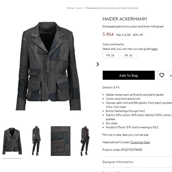 SOLD! 🎉$2195🎉 Haider Ackermann Blazer Jacket - Picture 6 of 8